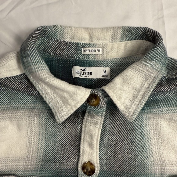 Hollister Women's M Green Plaid Shirt Collared Long Sleeve Boyfriend Fit Casual - Picture 4 of 4
